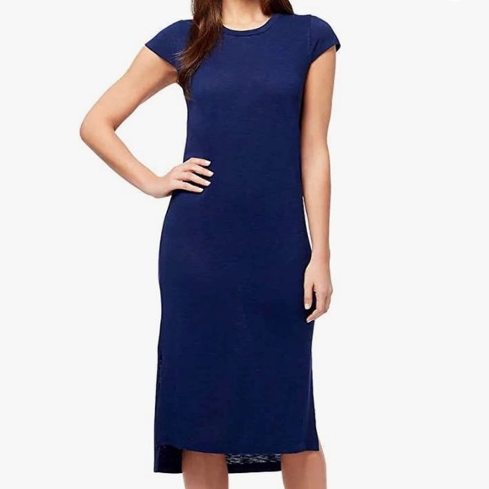 Jessica Simpson Brees Women’s Midi Dress Martime Blue Side Slits Size M